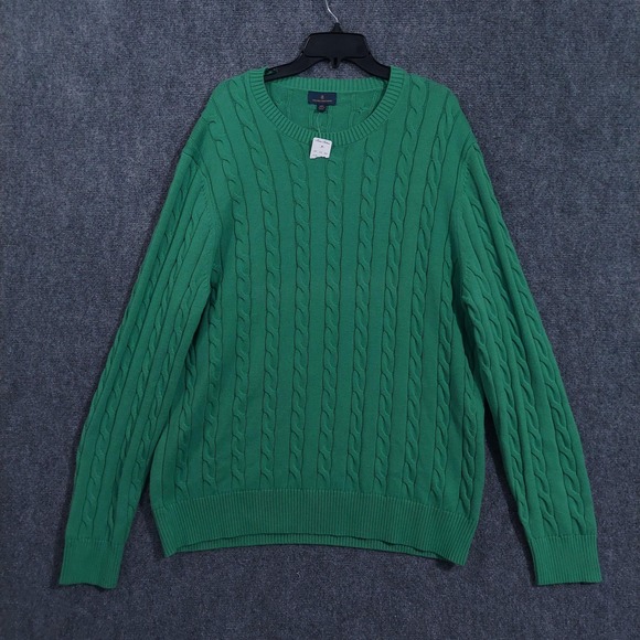 Brooks Brothers Sweater Mens 2XL Green Cable Knit Crewneck Cotton Pullover‎